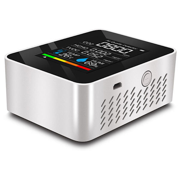 CO2-detektor Luftkvalitet CO2/HCHO/TVOC/TEMP/HUMI-detektor Temperatur fugtighedstester Kuldioxid-monitor Sort til C