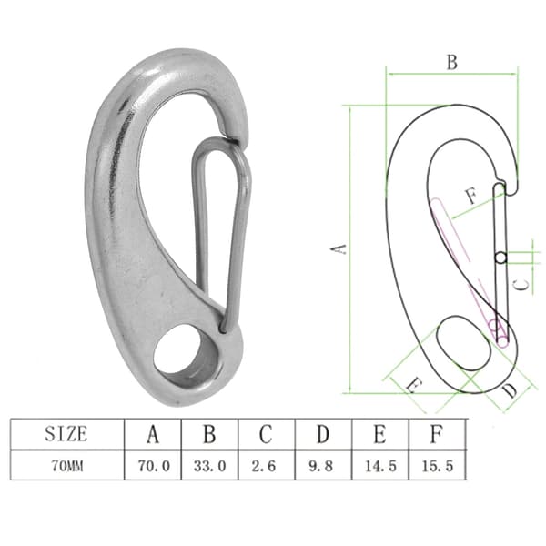 Rustfri stål karabinhage til dykkerudstyr Bolt Kit Quick Draw Shackle 70mm