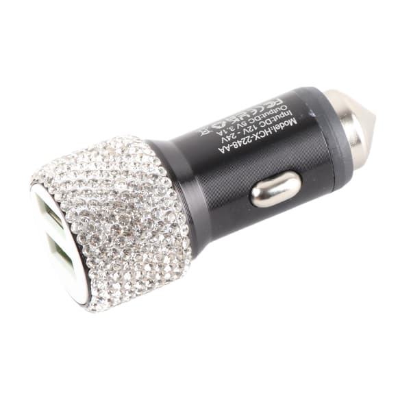 USB Billader 5V Rhinestone Dekorasjon Dobbel Port Hurtiglader Adapter Bilinteriør Tilbehør Hvit