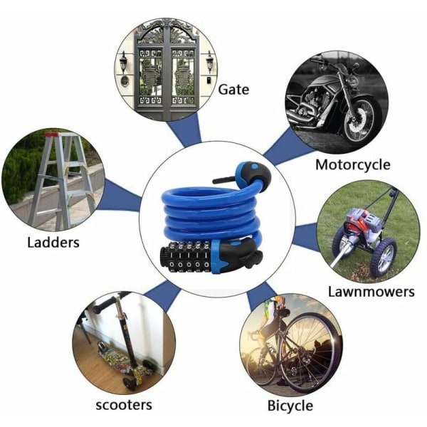 Cykellås, Cykellås Lang 120 cm x 12 mm, Kabellås til Cykelscooter Motorcykler Cykelport med 5-cifret Smart Code og St.