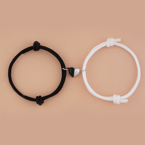 Magnetiske Par Armbånd Justerbar Hjerteform Urrem Matchende Sort Hvid