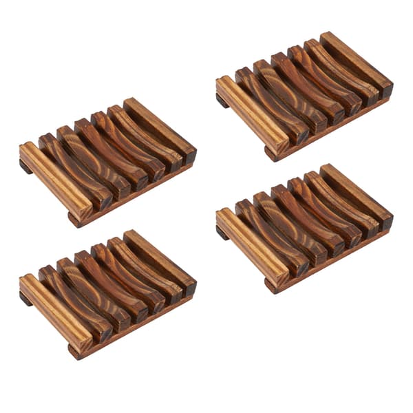 4PCS Bambu Tvålfat med Dränering Ventilation Vattentät Tvålhållare