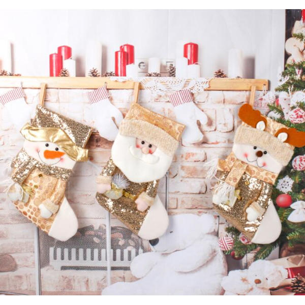Guld julepyntestrømper (Gold-Old Man+Snemand+Hjorte)