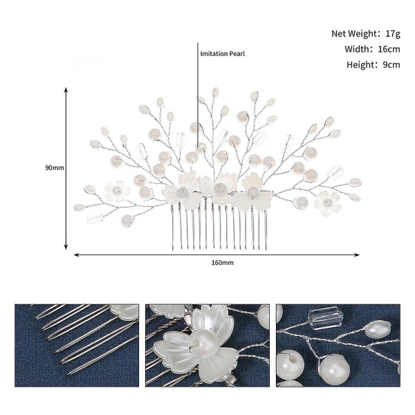 Håndlavet krystal og perleindsats kam smykker brudekjole metal hår kam