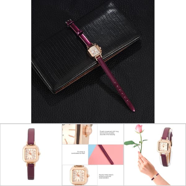 Moderigtigt dame quartz analog ur med lilla PU læderrem