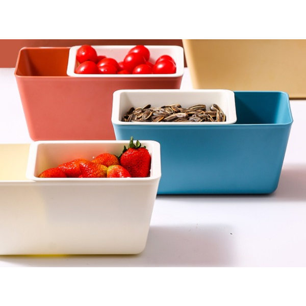 Plasthushållsrum Lek fruktfat frukt melon frölåda ins wind dubbellagers snacksförvaringslåda (blå förtjockningsförbättring),