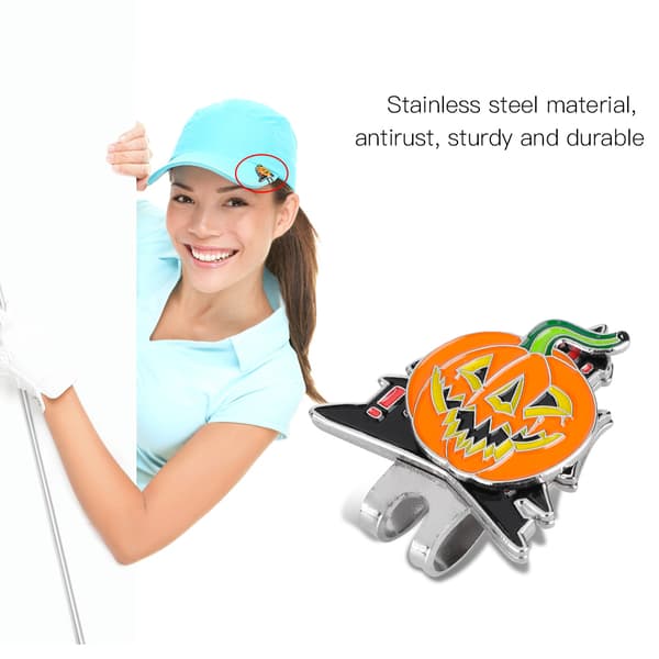 Magnetisk golfhatteclips i rustfrit stål med boldmarkør i Halloween-stil