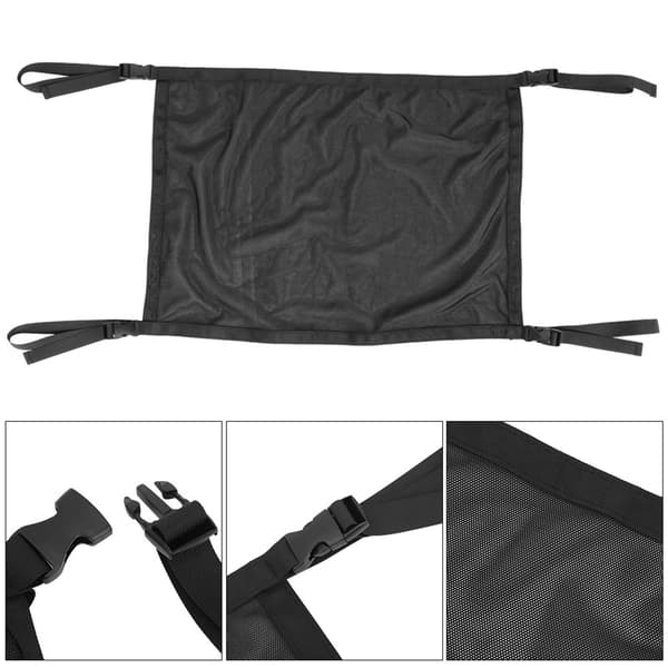 Svart Polyester Webbing Tak Mesh Oppbevaringsveske Håndtak Holdbar Multifunksjonell Taknett Tilbehør
