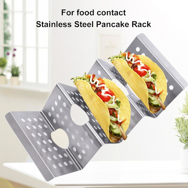 Tacohållare Vågform Varje kan hålla 3 tacos 3-fack Värmebeständig Lätt att rengöra Pannkakor i rostfritt stål Burrito-ställ Köksmatlagningsverktyg för D