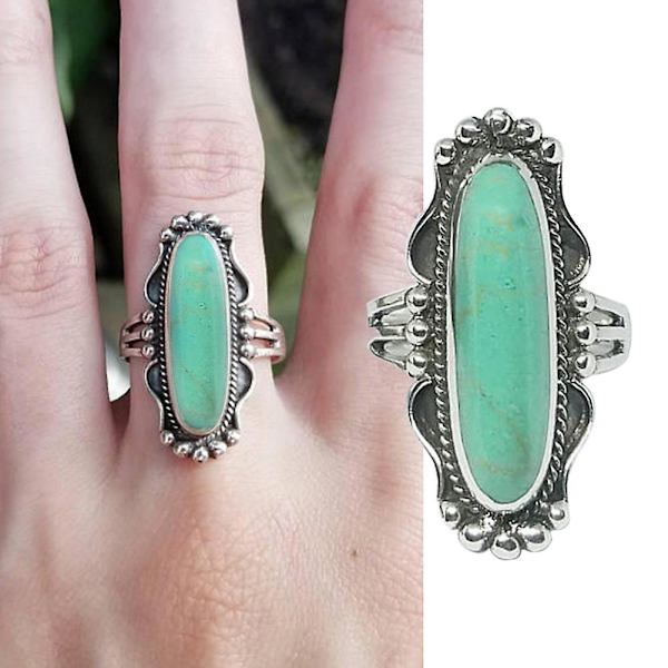 Vintage Finger Decor Pitkät turkoosi Sormus Naisten Hääkihlautumiskorut US 10 Turquoise