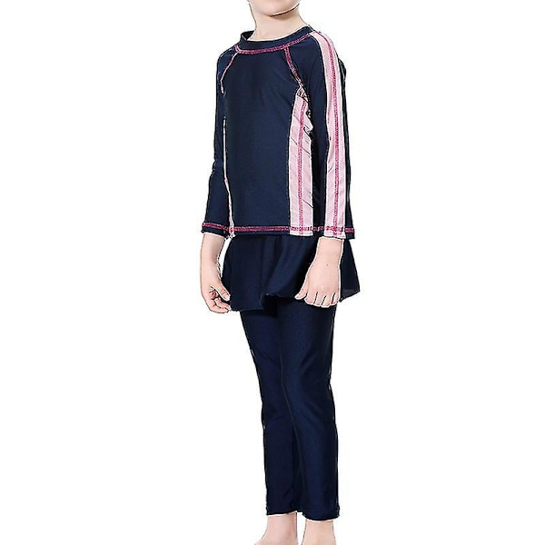 3st/ set Modest Burkini Badkläder Barn Flickor Muslimska Islamiska Cap Strandkläder Navy Blue 11-12 Years