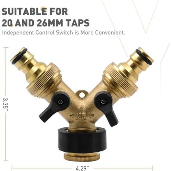 2-vägs Y-fördelare, TOCYORIC 2-vägs Y-delare, 3/4" Y-delare, tappkoppling i mässing för tvättmaskin med individuell