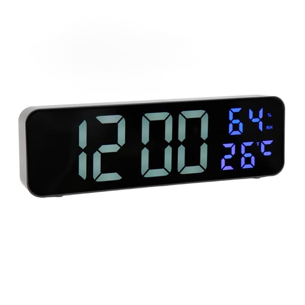 LED 9,1 tommer Spejlur Multifunktionel Digital Alarm Dato Luftfugtighedsur til Soveværelse Stue Kontor