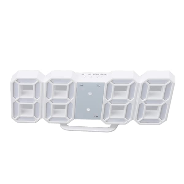 3D LED Digital Klocka Temperaturvisning Nattlampa Alarmfunktion Vit Hemvägg