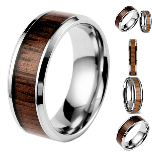 Herrmode dammode Creative Wide Band Trä Titanstål Ring storlek 6-12 US 11