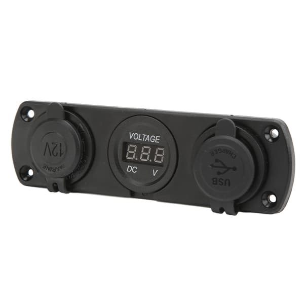 3 i 1 Ladder Socket Panel Dobbel USB-kontaktpanel Sigarettennerkontakt LED Digital Voltmeter for Lastebil Marine RV