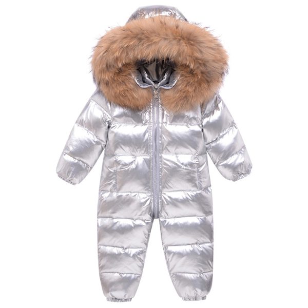 Barns pälskrage vit ankdun förtjockad dunjacka silver white 80cm