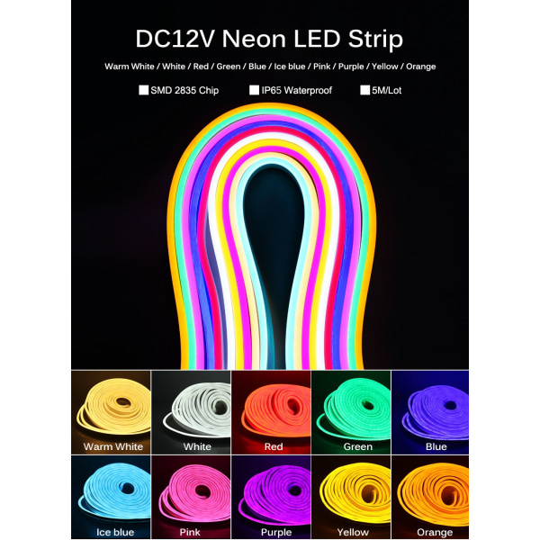 LED neonlist, 12V, set 6*12mm, 5m (isblå)
