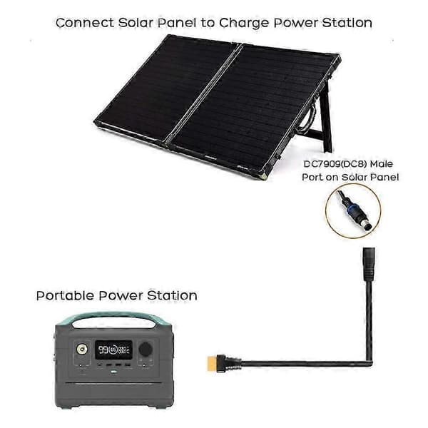 14AWG DC8mm hunn til DC7909 til XT60 hunn solcellepanel ladekabel for Ecoflow Goal Zero ALLPOWERS Power Station, ny 2026 Black