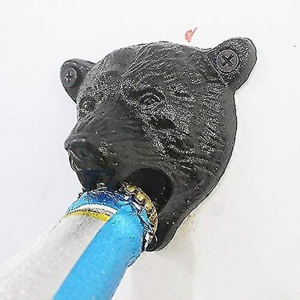 Støbejerns vægmonteret Grizzly Bear Teeth Bite Flaskeåbner (sort)