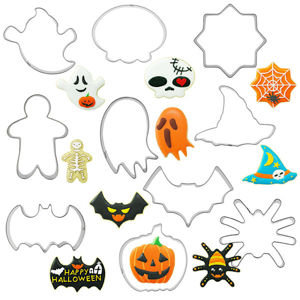 Sæt med 10 styks Halloween fondant kagedåser i rustfrit stål,