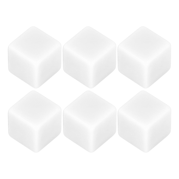 6-Pakning Blank Terning Sett: Rettvinklede Plastkuber for Klasseromsspill, DIY Matte & Festmoro, Hvit