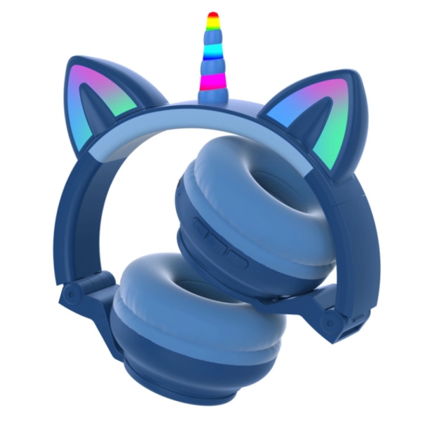 Shiny Cute Cartoon Cat Ears Trådløs Subwoofer Unicorn Headset Bluetooth Headset (Mørkeblå)