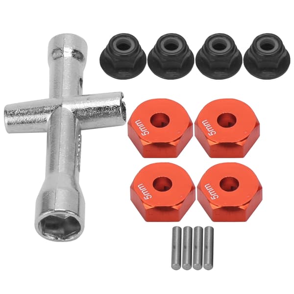 RC-auton kuusiokoloadapterisetti 12mm/5mm - M4 lukkopultti - Punainen