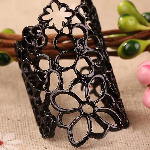 Modesmycken Kvinnor Hollow Flower Legering Justerbar öppning Party Bal Ring Golden