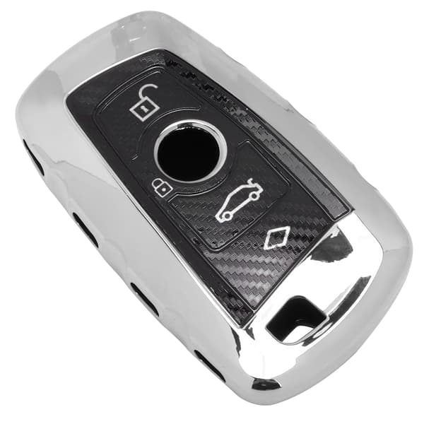 TPU Kolfibertextur Nyckelskydd Hållare Skyddsfodral Passar för X1 X5 X6 / 5 7-serien Silver