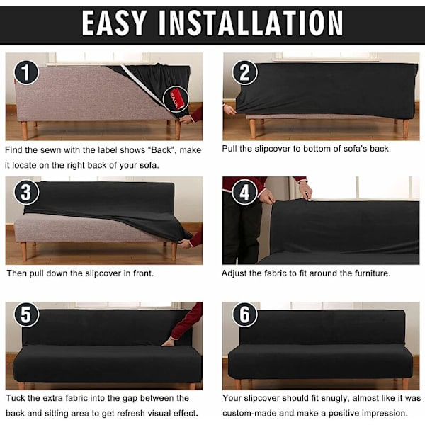 All-inclusive hopfällbart cover enfärgat elastiskt cover (för 160-190 cm grafen svart bäddsoffa)， för inomhus och utomhus