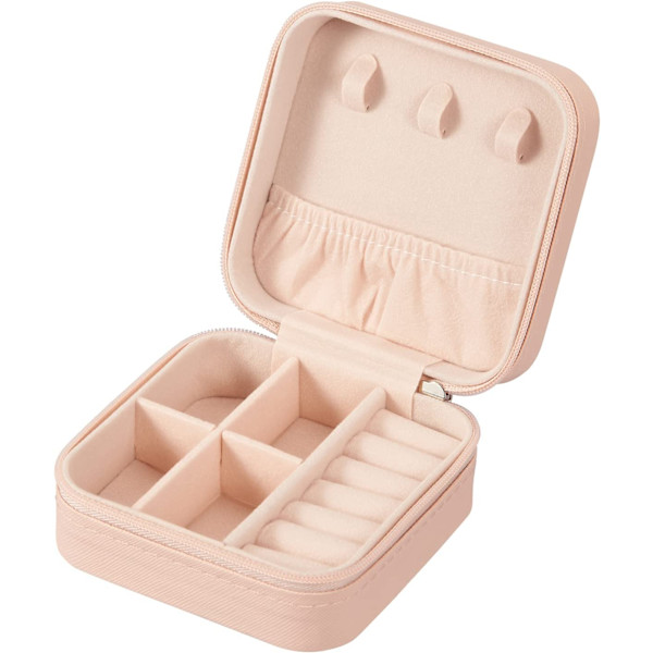 Lille pink PU læder smykkeskrin, rejse bærbar smykkeskrin til ringe, vedhæng, øreringe, halskæder, armbånd orgel