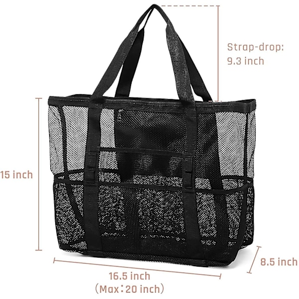 Mesh Tote Beach Bag One Shoulder Badväska, (svart)