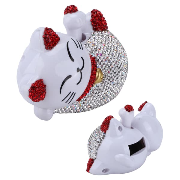 Fortune Lucky Cat Bling Rhinestone Rød Universal Midtkonsoll Dashborddekorasjon