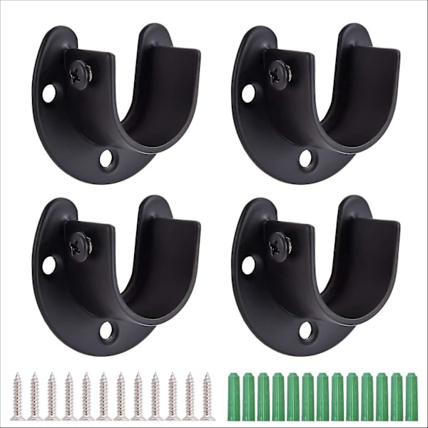 Black Edition rostfritt stål garderobsskåp Stångfäste, U-formad hylsa med öppen typ, duschdraperi Stång Stång Stöd Stöd Sockets Fläns ( 4