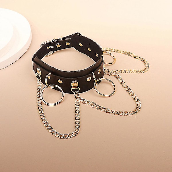 Kvinder Pu læder Choker halskæde Hip Hop O Ring kraveben kæde gotisk punk stil