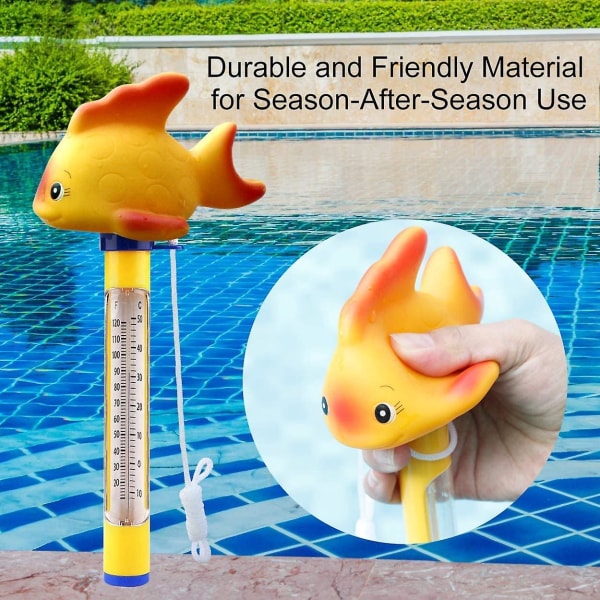 Flytande pooltermometer, pooltermometer med snöre, flytande vattentermometer för pool, badvatten, spa, badtunnor, akvarier Gold Fish