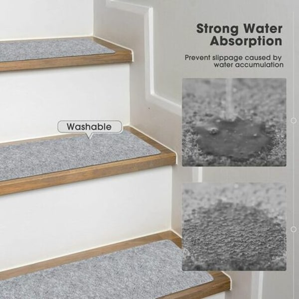 14 stycken halkfria trappmattor Självhäftande mattor Däckmattor Tvättbara säkerhetsmattor för äldre barn och husdjur (ljusgrå)