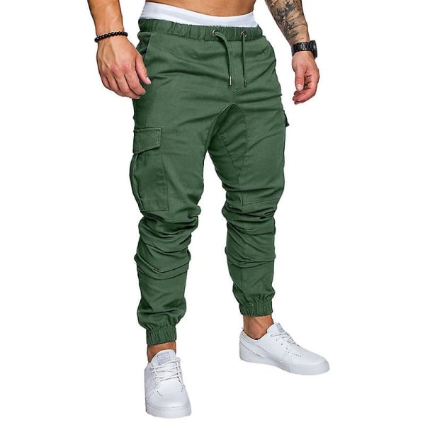 Ensfarvede joggerbukser med snoretræk til mænd Green M