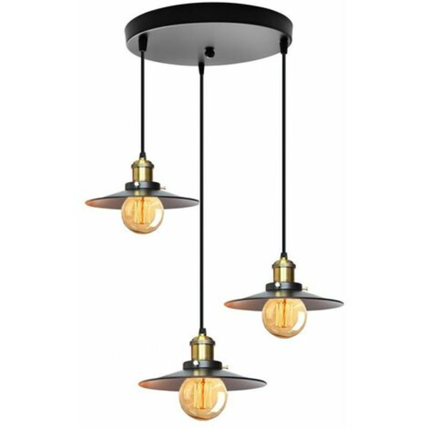 Industriel vintage E27 pendellampe 3 Edison-fatningslampeskærm retrodesign metalloftslampe med rund base