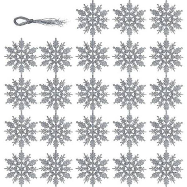 20st juldekorativa snöflingor till julgran - Diameter: 10cm - Silver