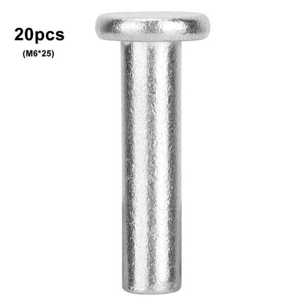 20-pakning M6x25mm Aluminium Flat Head Solid Nagler GB867 Standard