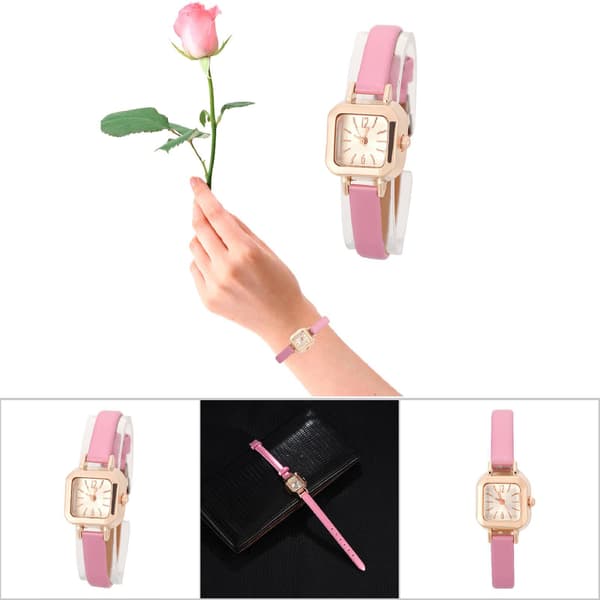 Moderigtigt dame quartz analog ur PU læderrem pink