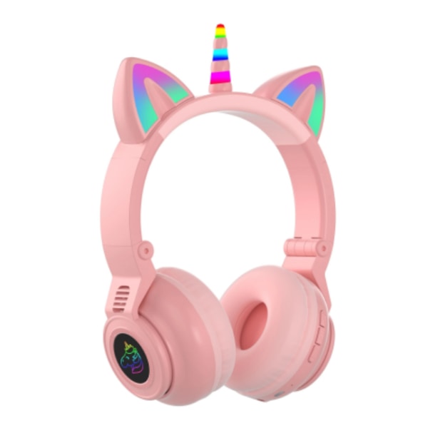 Kiiltävä söpö sarjakuva kissan korvat Langaton subwoofer Yksisarvinen kuulokkeet Bluetooth -kuulokkeet (vaaleanpunainen)