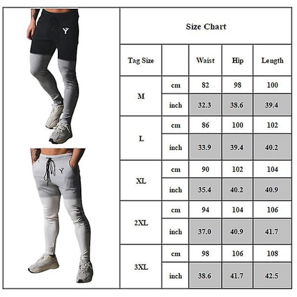 Långa färgblock Slim Fit träningsbyxor för män Grey XL