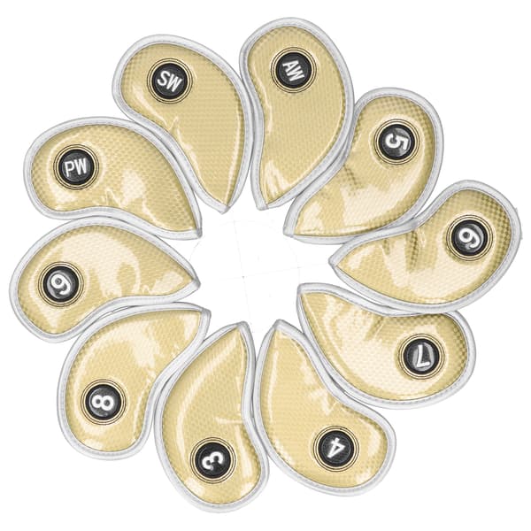 10-pack Golf Iron Head Covers PU Vattentäta Skyddande Golftillbehör Guld