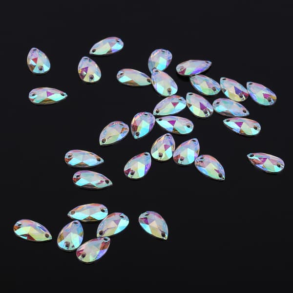 200 st Drop Shape Resin Flatback sömnad Rhinestone med dubbla hål dekoration