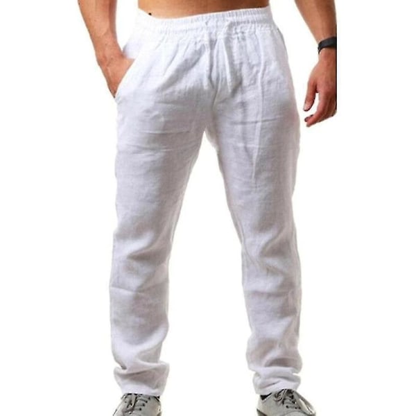 miesten kesäiset pellavahousut White XL