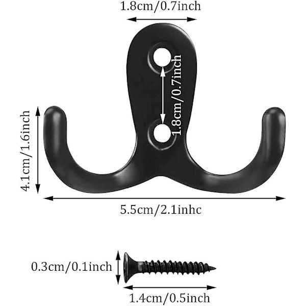 Klädkrok, 15 delar dubbla klädkrokar Antika väggfäste krokar och klädkrokar Svart väggmonterad klädkrok, förvaring med skruvar för hem, hyllor, ba