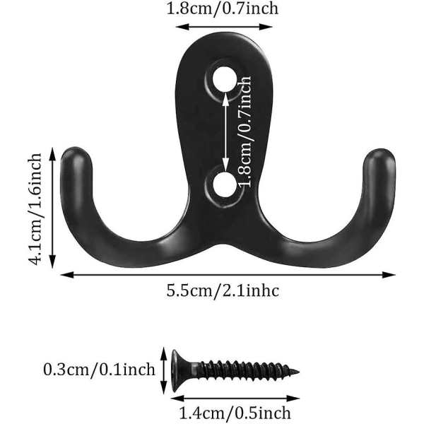 Vaatekoukut, 15 kappaletta kaksinkertaisia ​​koukkuja Antiikkiseinävaatekaapin koukut ja vaatekoukku Musta seinävaatekaapit, säilytys kotona ruuveilla, hyllyt